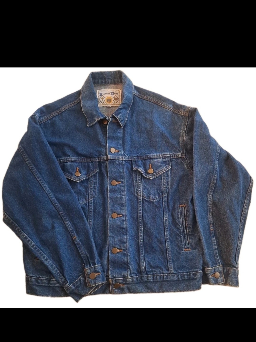 Vintage 90s Student Union Denim Jacket Mens Large Blue Trucker Jean Coat USA